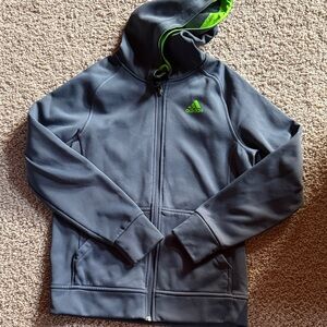 adidas Gray Zip-Up Hoodie with Neon Green Logo